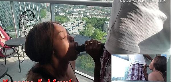  Jamaican girl gives blowjob on balcony  (must watch) ***cumshot***